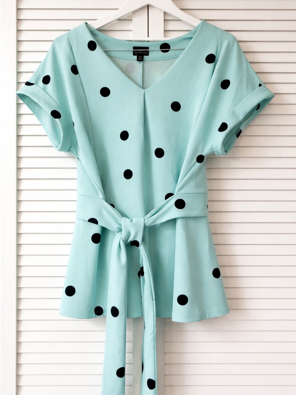 Worthington Aqua blue with black Polka Dot Tie-Front Tunic